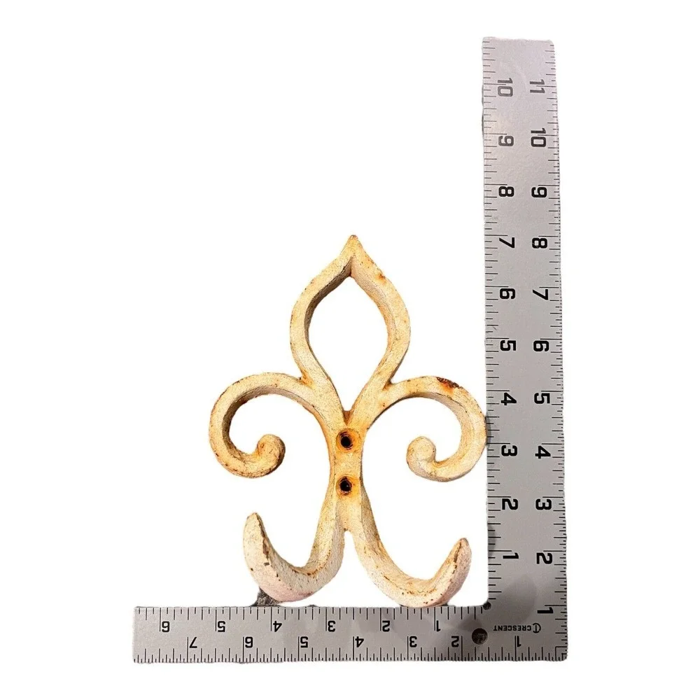 Vintage Iron Metal Wall Mount Coat Hanger Garden Hook Fleur De Lis 7